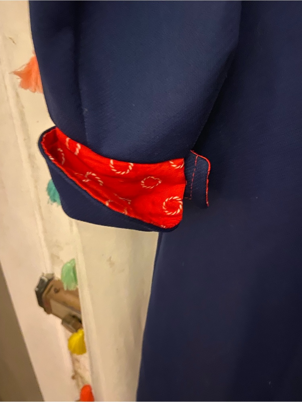VINTAGE Navy Long Sleeve Dress with Red Accents - Picture 4 of 8